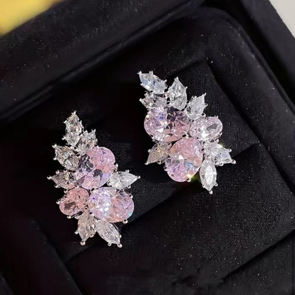 Pink And White Zircon Earrings
